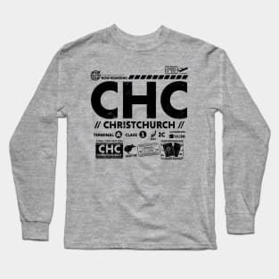 Vintage Christchurch CHC Airport Code Travel Day Retro Travel Tag New Zealand B Long Sleeve T-Shirt